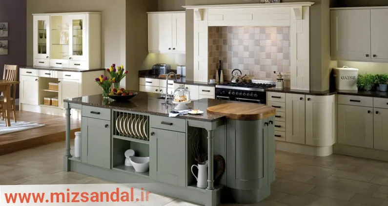 جدیدترین کابینت های آشپزخانه ممبران کرمی ترکیب با سبز سوخته