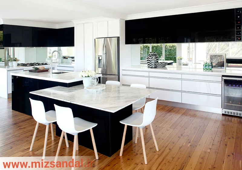 کابینت های گلاس رنگ سفید مشکی برای آشپزخانه