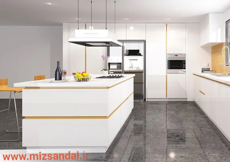 کابینت هایگلاس سفید طلایی ویژه آشپزخانه مدرن